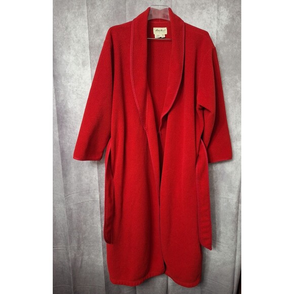Vtg Eddie Bauer Polartec Fleece Long Robe Women's M Red Belted Cozy Loungewear - Picture 3 of 8